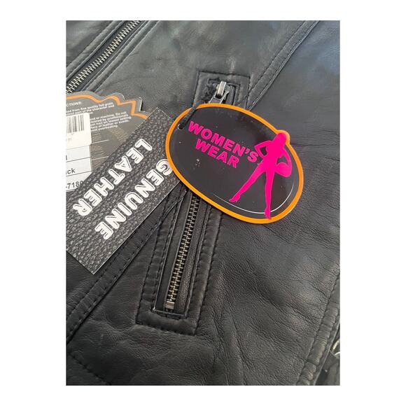 Biker Motorcycle Vest Womens Sz Med Soft Black Leather Zip Side Laces NWT Pocket - Picture 11 of 15
